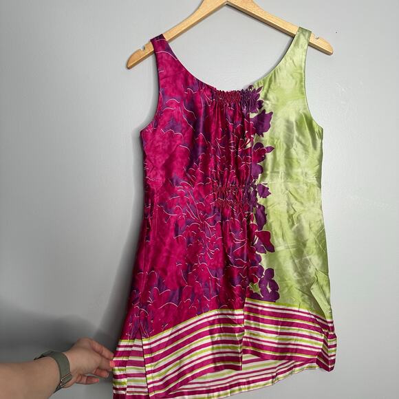 Cabi Women's Cosmo Floral Print 100% Silk Pink Green Sleeveless Tunic Blouse S - Picture 7 of 8